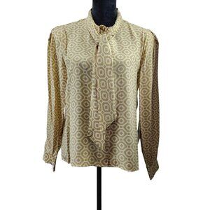 Donald Brooks Vintage Geometric Tie Neck Silk Blouse